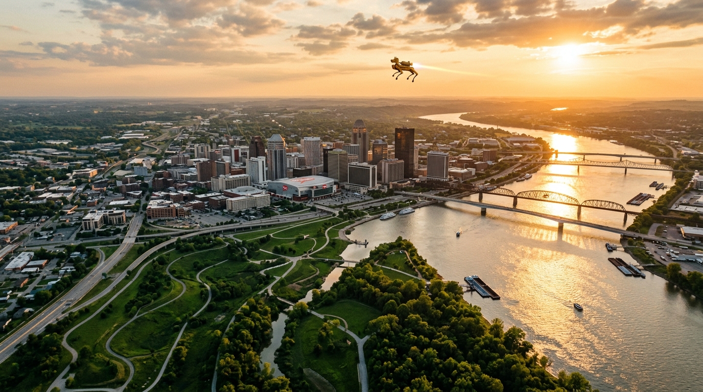Louisville at golden hour from above
