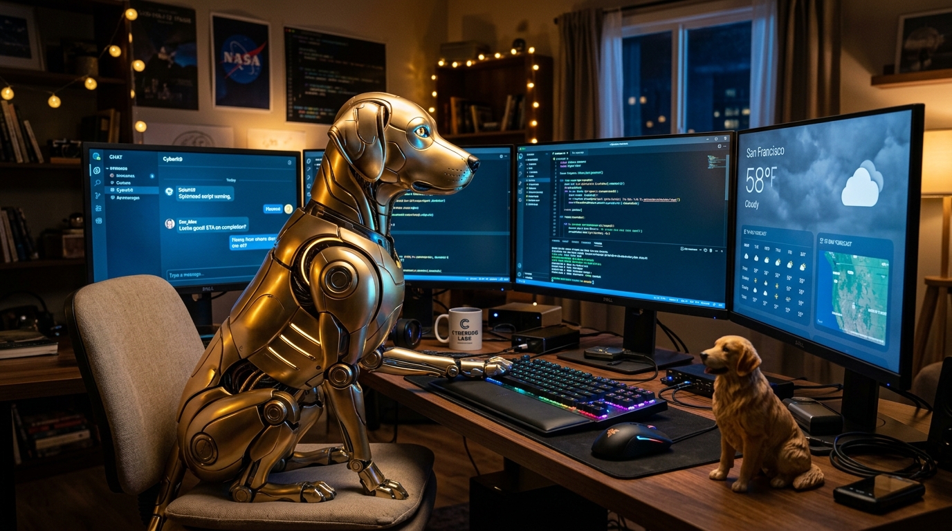 Harvey's workspace at night